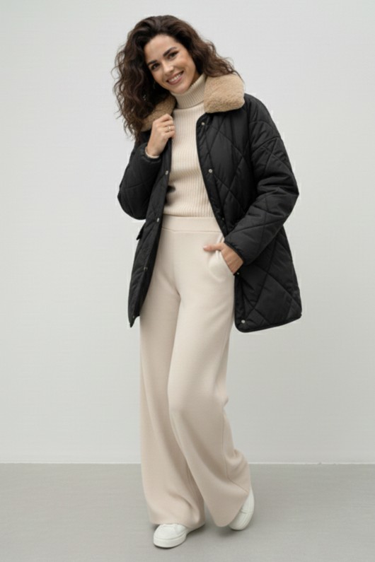 Yakası Kürklü Kapitone Mont K9180 Siyah Yakası Kürklü Kapitone Mont K9180 Siyah