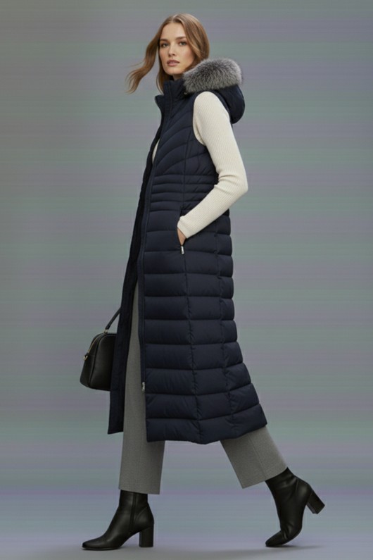 Uzun Şişme Yelek K9184 Lacivert Uzun Şişme Yelek K9184 Lacivert