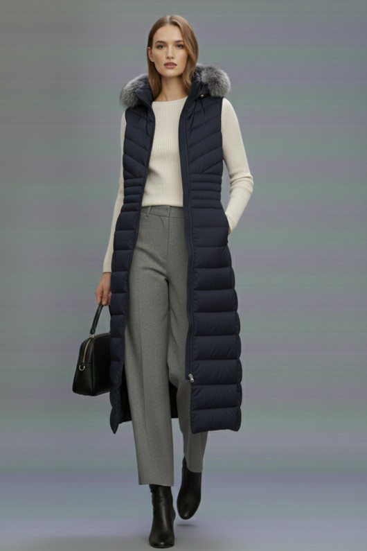 Uzun Şişme Yelek K9184 Lacivert