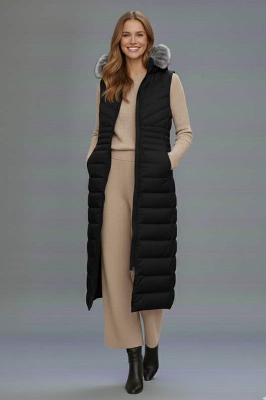 Uzun Şişme Yelek K9184 Siyah Uzun Şişme Yelek K9184 Siyah