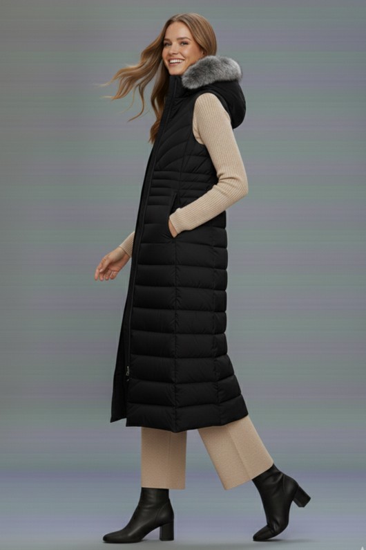 Uzun Şişme Yelek K9184 Siyah