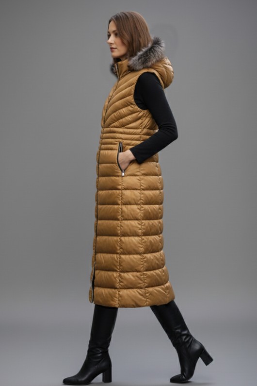 Uzun Şişme Yelek K9184 Taba