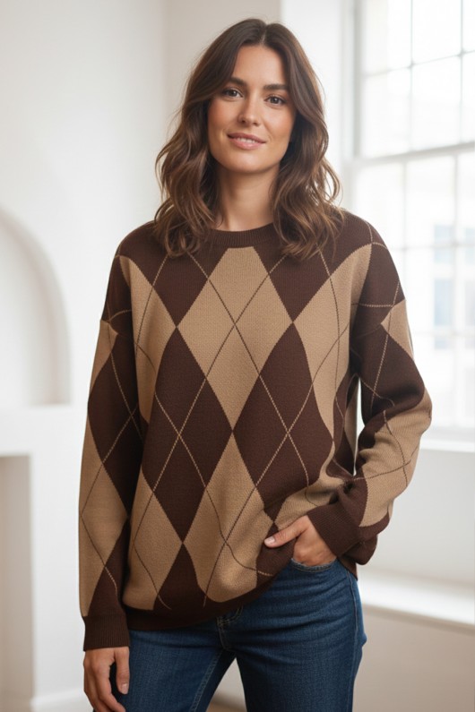 Baklava Desenli Triko Kazak N3027 Kahverengi Baklava Desenli Triko Kazak N3027 Kahverengi