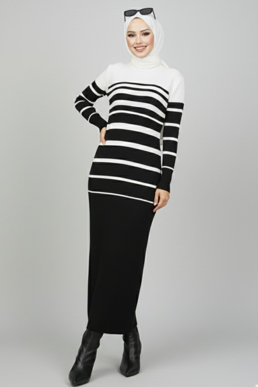 6107 Balıkçı Yaka Triko Elbise Ekru 6107 Balıkçı Yaka Triko Elbise Ekru