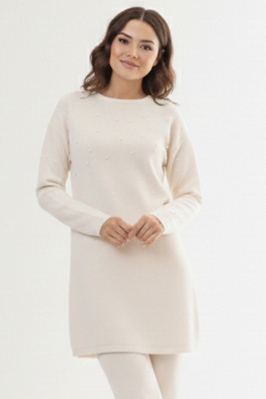 Taş Detaylı Triko Tunik P6205-1 Ekru Taş Detaylı Triko Tunik P6205-1 Ekru