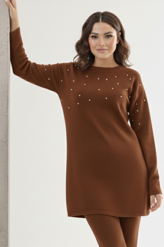 Taş Detaylı Triko Tunik P6205-1 Kahverengi Taş Detaylı Triko Tunik P6205-1 Kahverengi