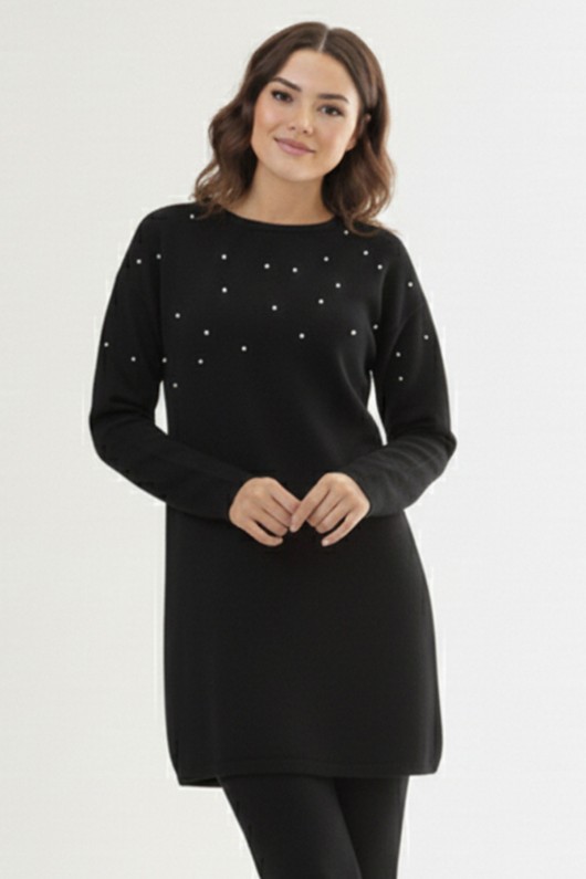 Taş Detaylı Triko Tunik P6205-1 Siyah Taş Detaylı Triko Tunik P6205-1 Siyah