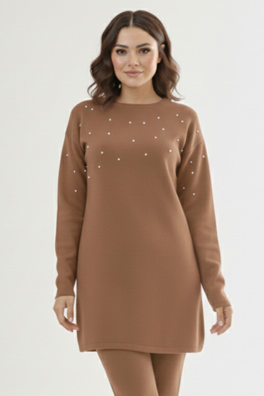 Taş Detaylı Triko Tunik P6205-1 Vizon Taş Detaylı Triko Tunik P6205-1 Vizon