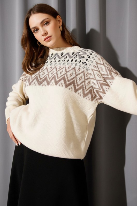 Jakarlı Triko R4509 Ekru