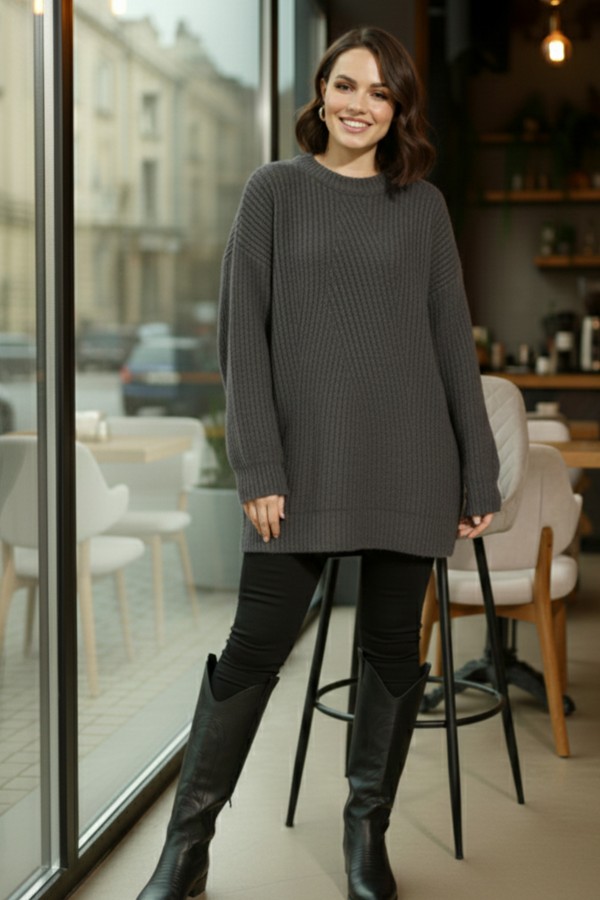 Kendinden Desenli Triko Tunik R4444 Antrasit Kendinden Desenli Triko Tunik R4444 Antrasit