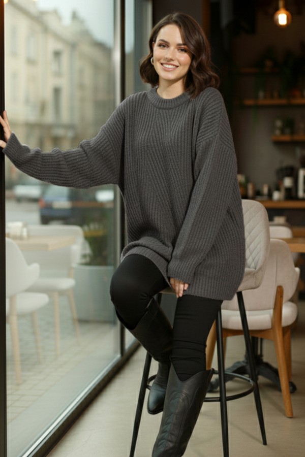 Kendinden Desenli Triko Tunik R4444 Antrasit Kendinden Desenli Triko Tunik R4444 Antrasit