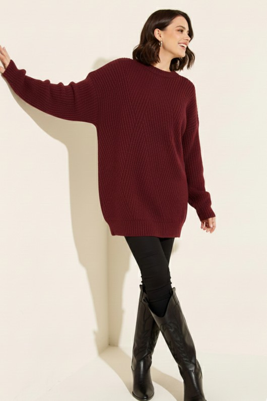 Kendinden Desenli Triko Tunik R4444 Bordo Kendinden Desenli Triko Tunik R4444 Bordo