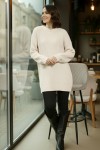 Kendinden Desenli Triko Tunik R4444 Ekru