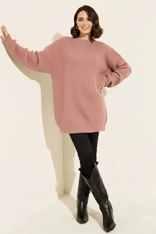 Kendinden Desenli Triko Tunik R4444 Gül Kurusu Kendinden Desenli Triko Tunik R4444 Gül Kurusu