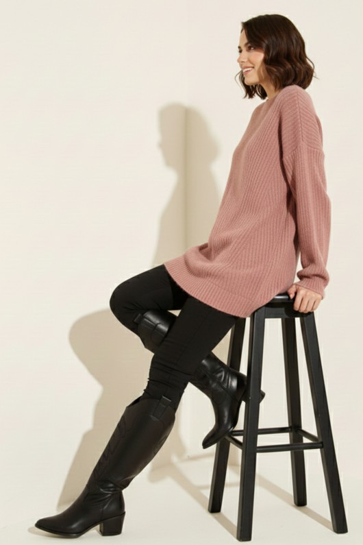 Kendinden Desenli Triko Tunik R4444 Gül Kurusu