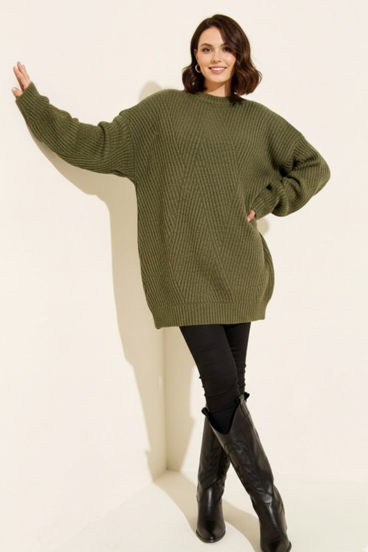 Kendinden Desenli Triko Tunik R4444 Haki Kendinden Desenli Triko Tunik R4444 Haki