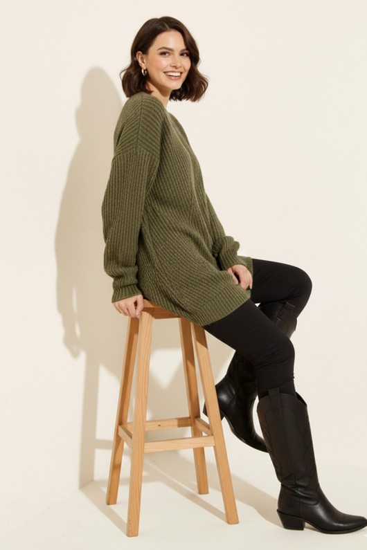 Kendinden Desenli Triko Tunik R4444 Haki