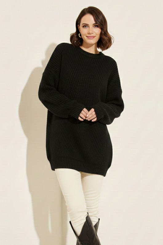 Kendinden Desenli Triko Tunik R4444 Siyah Kendinden Desenli Triko Tunik R4444 Siyah