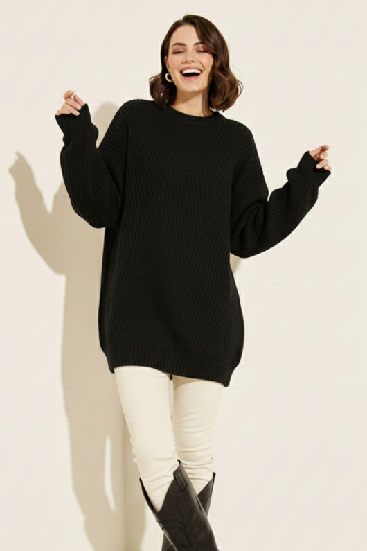 Kendinden Desenli Triko Tunik R4444 Siyah