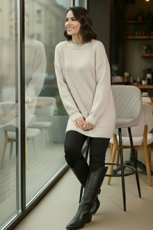 Kendinden Desenli Triko Tunik R4444 Taş Rengi Kendinden Desenli Triko Tunik R4444 Taş Rengi