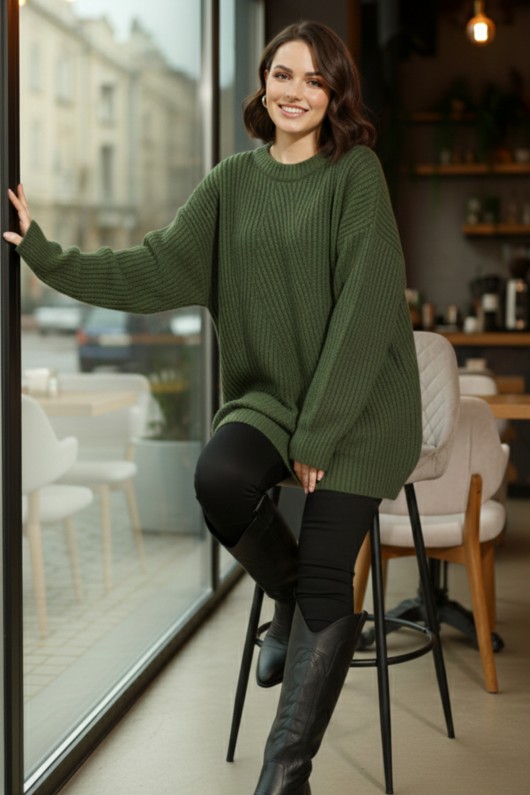 Kendinden Desenli Triko Tunik R4444 Yeşil Kendinden Desenli Triko Tunik R4444 Yeşil