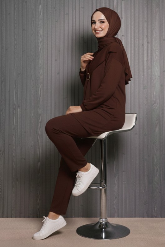 Toka Detaylı Oyisho İkili Takım N5424 Kahverengi