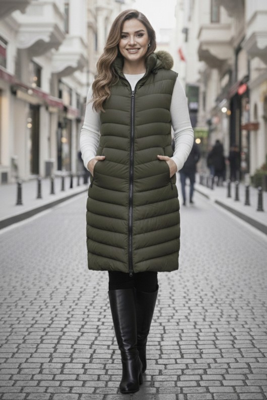 Uzun Şişme Yelek K9595 Haki