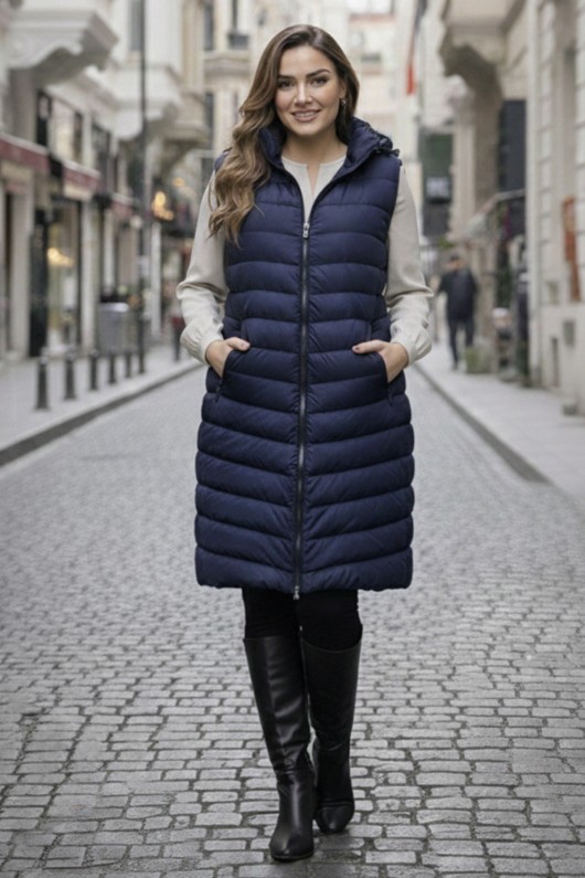 Uzun Şişme Yelek K9595 Lacivert