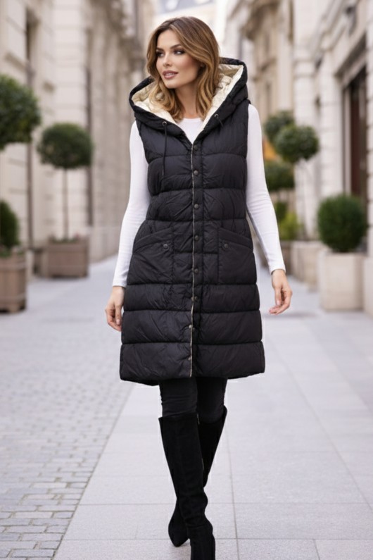 Uzun Şişme Yelek K9597 Siyah