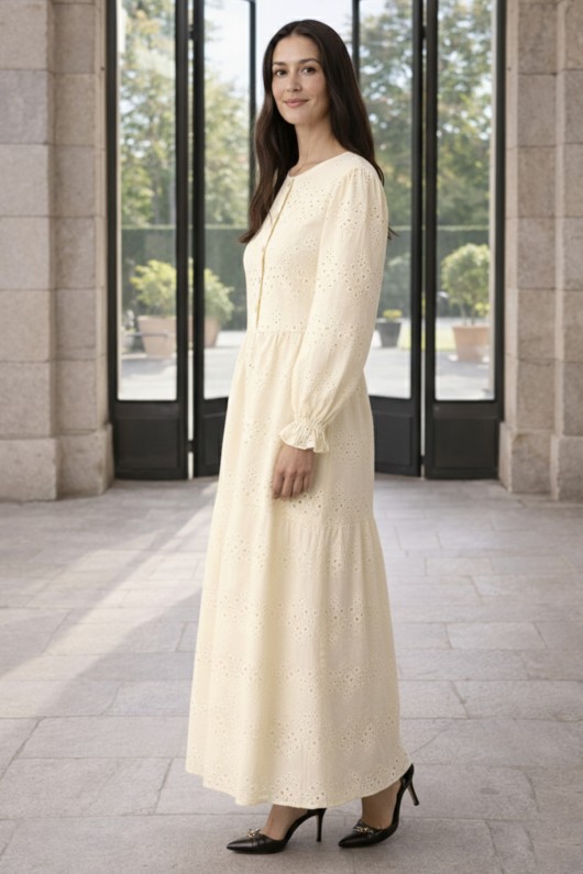 Fisto Düğme Detaylı Elbise A1431 Krem Fisto Düğme Detaylı Elbise A1431 Krem