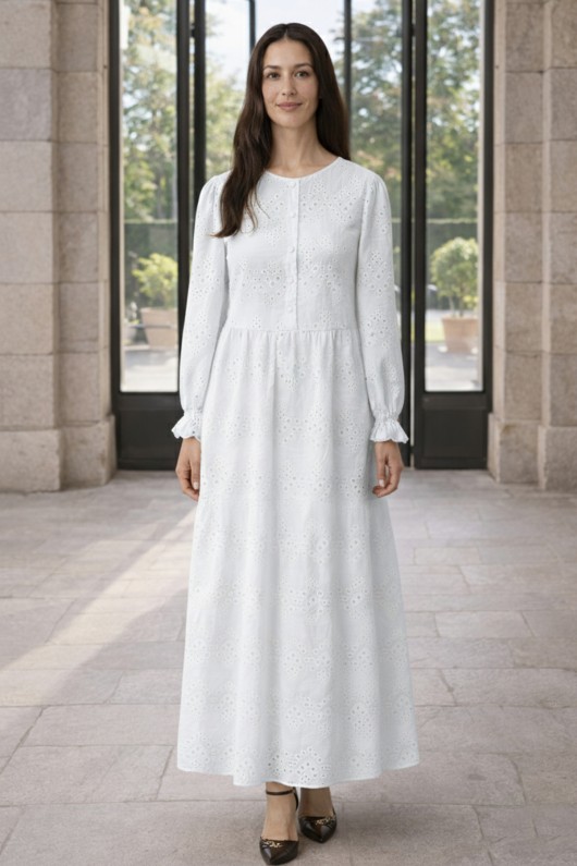 Fisto Düğme Detaylı Elbise A1431 Beyaz