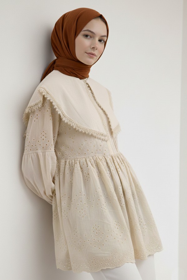 Bebe Yaka Fisto Tunik A1420 Krem Bebe Yaka Fisto Tunik A1420 Krem