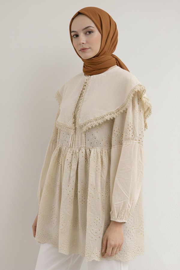 Bebe Yaka Fisto Tunik A1420 Krem Bebe Yaka Fisto Tunik A1420 Krem