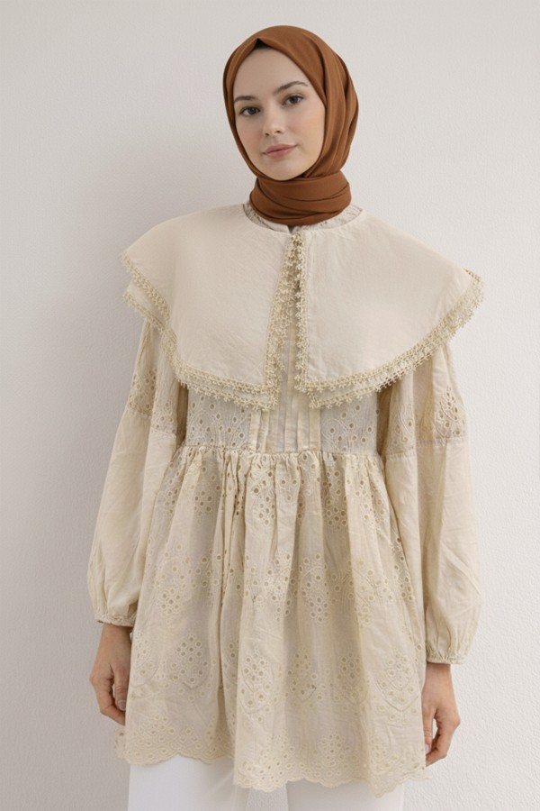 Bebe Yaka Fisto Tunik A1420 Krem Bebe Yaka Fisto Tunik A1420 Krem