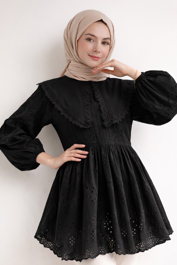 Bebe Yaka Fisto Tunik A1420 Siyah Bebe Yaka Fisto Tunik A1420 Siyah