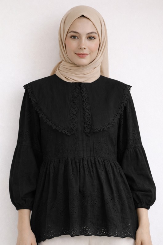 Bebe Yaka Fisto Tunik A1420 Siyah Bebe Yaka Fisto Tunik A1420 Siyah