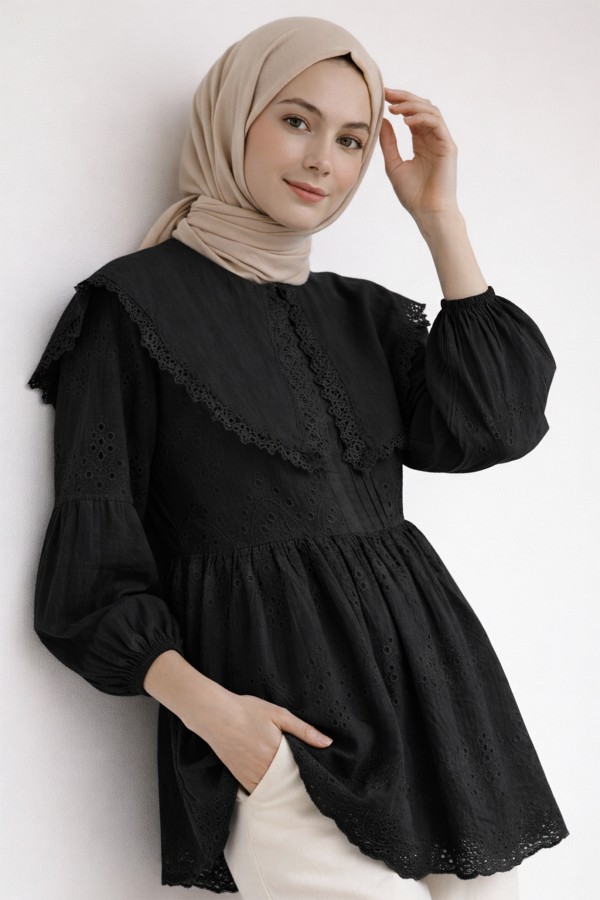 Bebe Yaka Fisto Tunik A1420 Siyah Bebe Yaka Fisto Tunik A1420 Siyah
