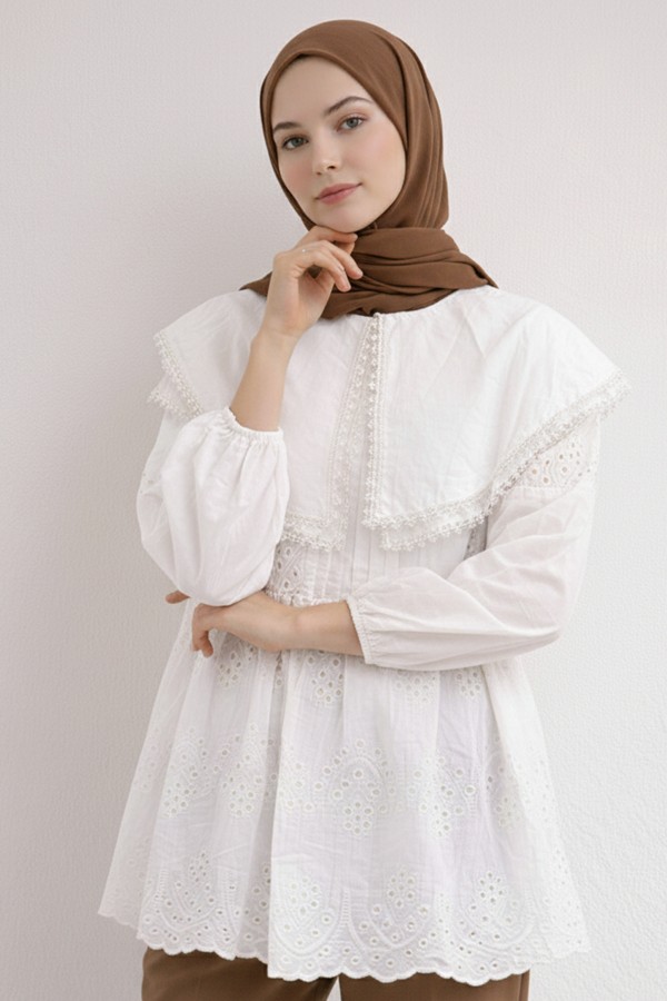 Bebe Yaka Fisto Tunik A1420 Beyaz Bebe Yaka Fisto Tunik A1420 Beyaz
