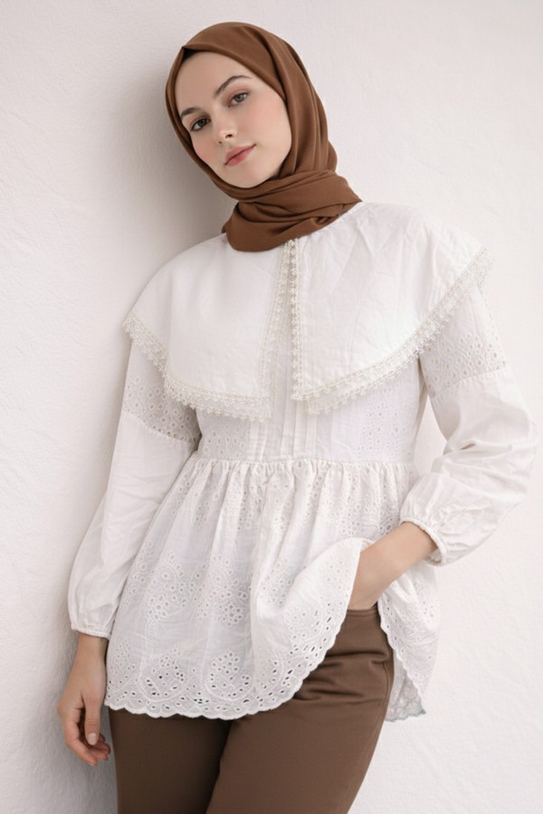 Bebe Yaka Fisto Tunik A1420 Beyaz Bebe Yaka Fisto Tunik A1420 Beyaz