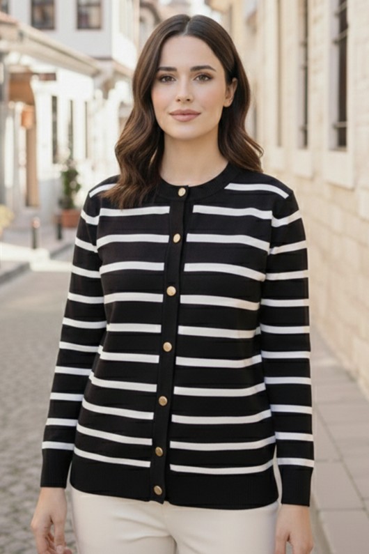 Çizgili Tesettür Hırka N3294 Siyah