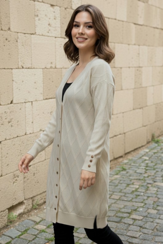 Desenli Hırka N3290 Taş Rengi Desenli Hırka N3290 Taş Rengi