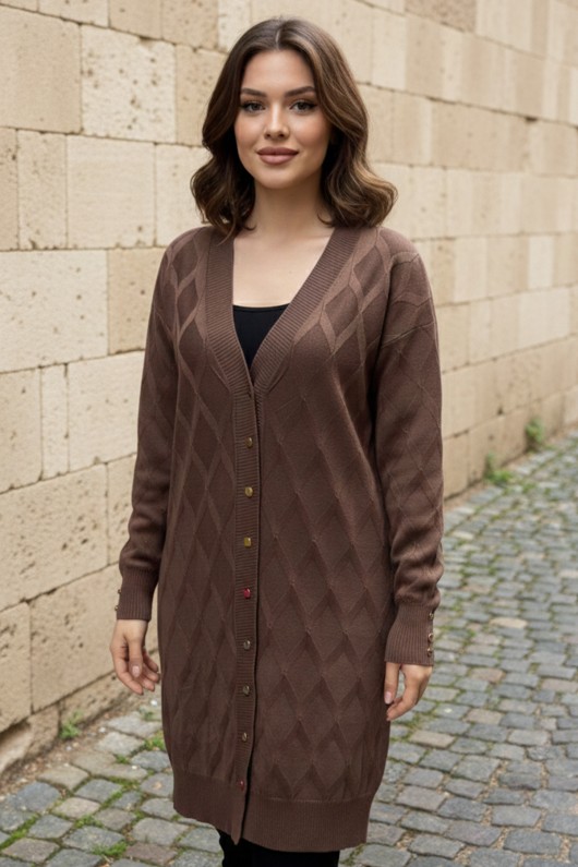 Desenli Hırka N3290 Vizon