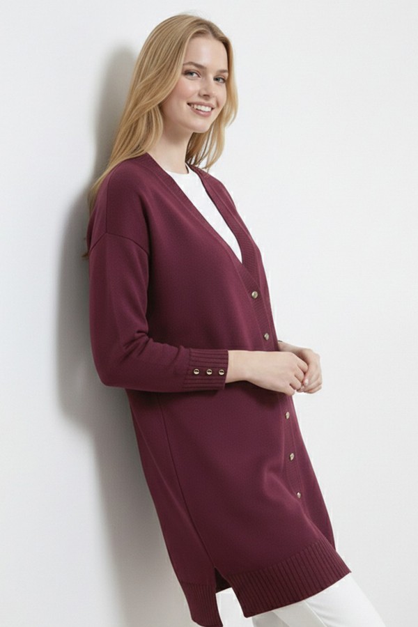 Çiçek Desenli Hırka N3302 Mürdüm