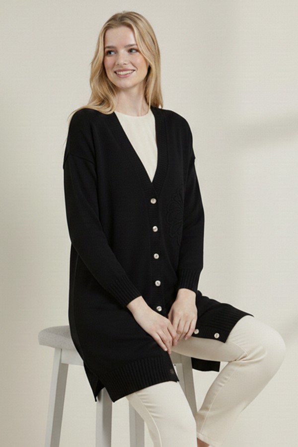Çiçek Desenli Hırka N3302 Siyah