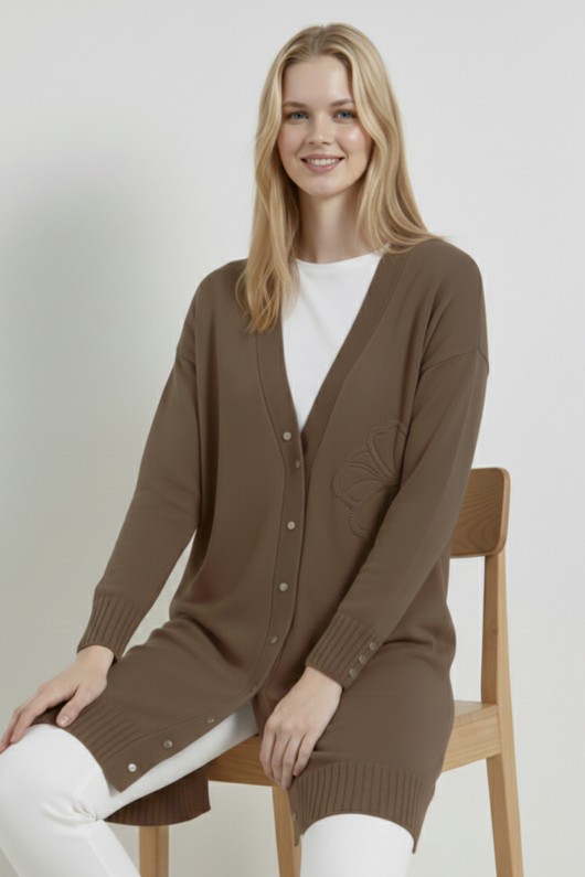 Çiçek Desenli Hırka N3302 Vizon