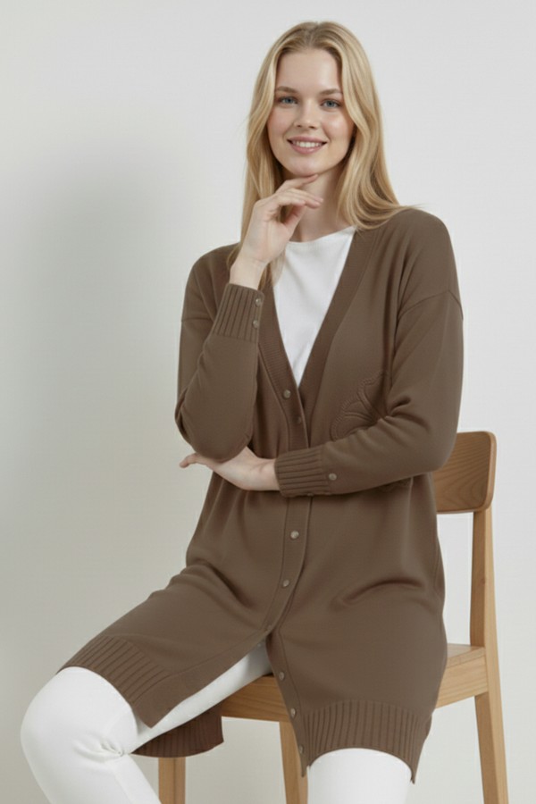 Çiçek Desenli Hırka N3302 Vizon