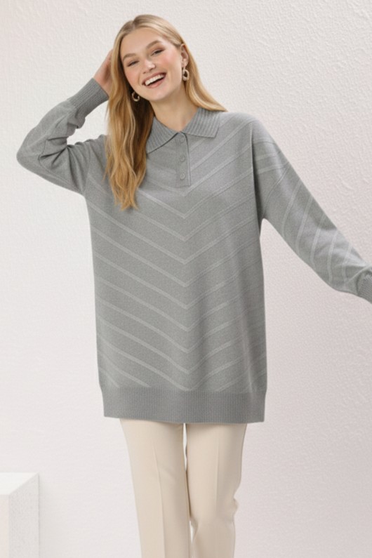 Desenli Tesettür Elbise N3304 Gri