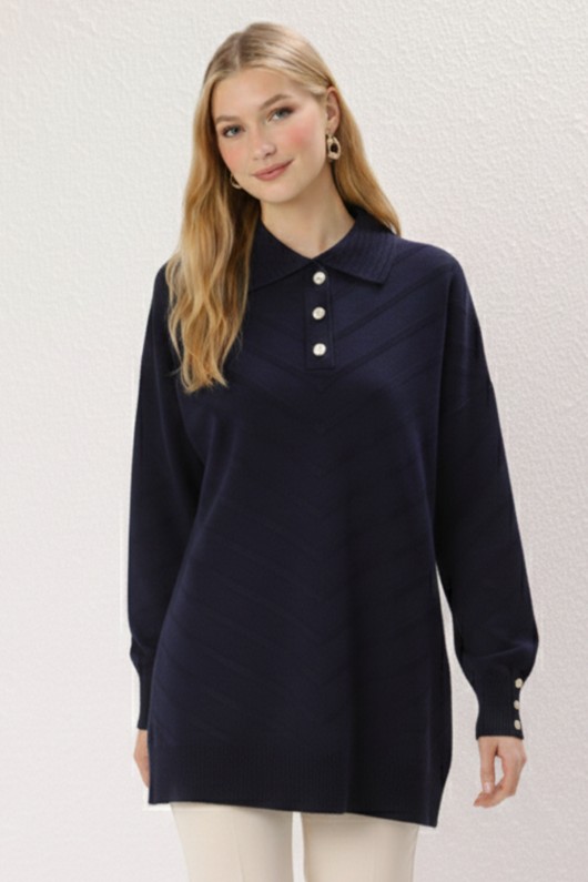 Desenli Tesettür Elbise N3304 Lacivert