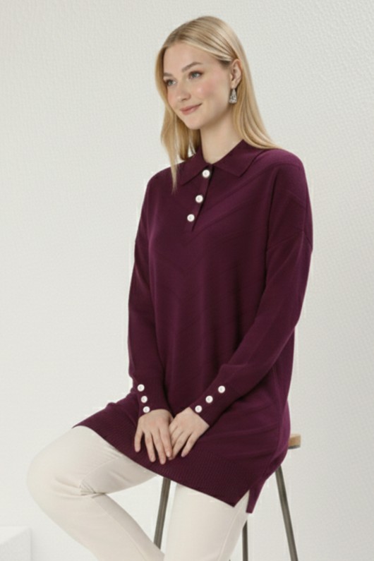 Desenli Tesettür Elbise N3304 Mürdüm