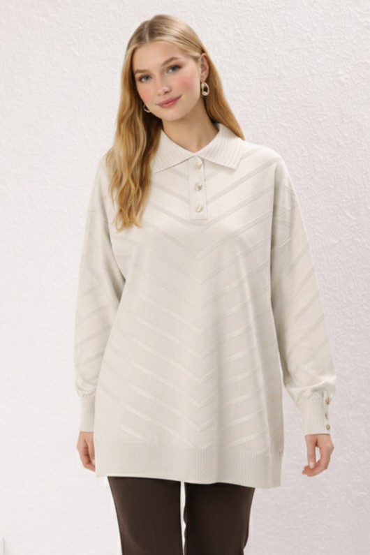 Desenli Tesettür Elbise N3304 Taş Rengi